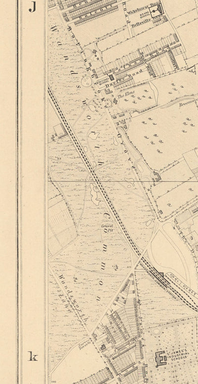 Old Map of South London in 1862 by Edward Stanford - Clapham, Balham, Brixton, Tooting - SW2, SW4, SW12, SW17, SW11