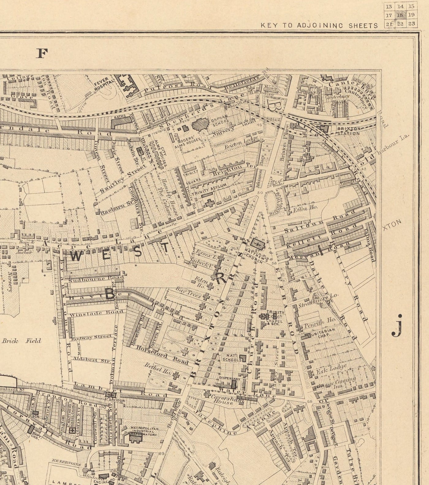 Old Map of South London in 1862 by Edward Stanford - Clapham, Balham, Brixton, Tooting - SW2, SW4, SW12, SW17, SW11