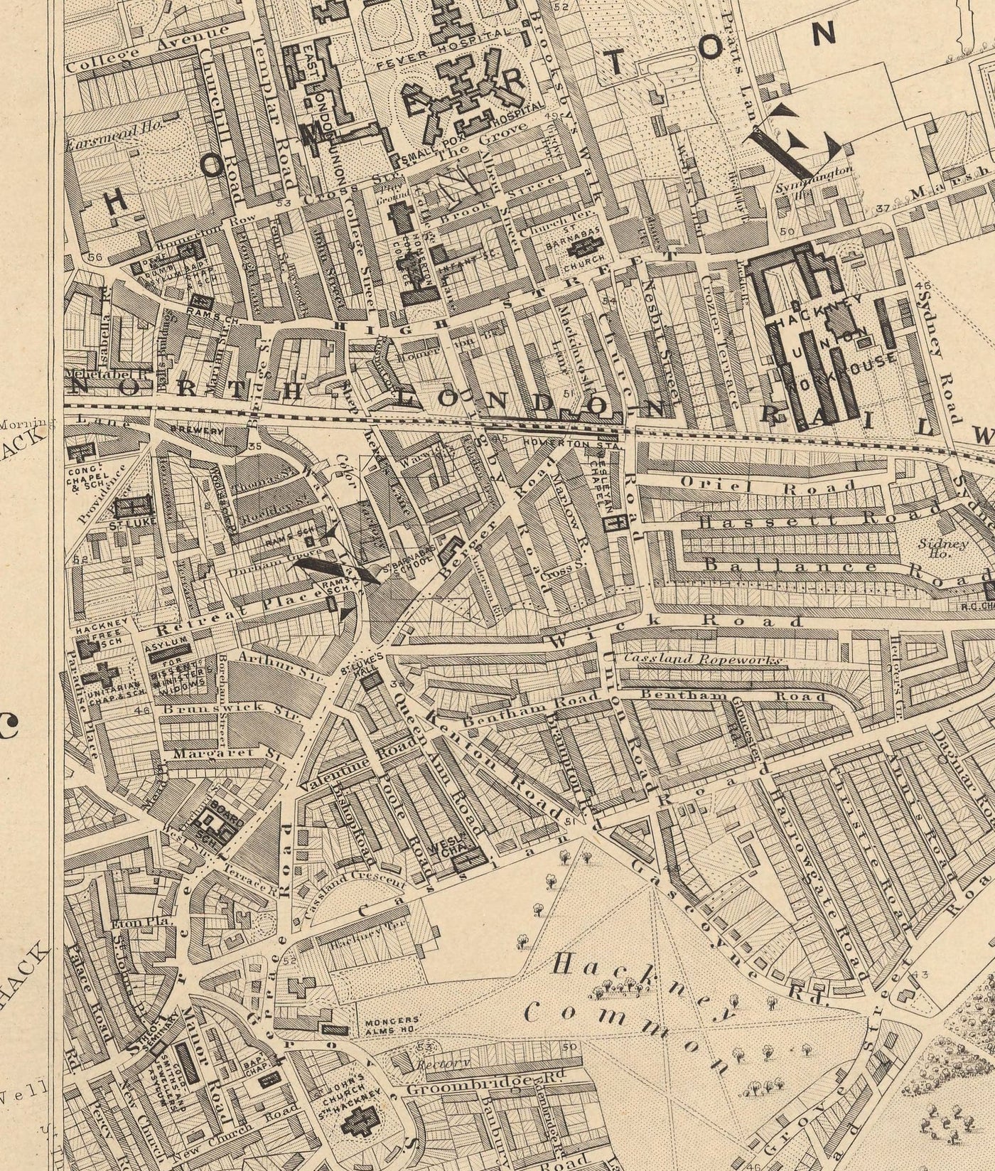 Old Map of East London in 1862 by Edward Stanford - Victoria Park, Hackney, Bow, Stratford, Tower Hamlets - E9, E20, E3, E15