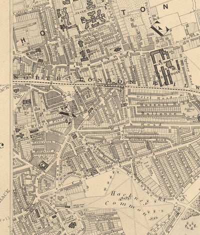 Old Map of East London in 1862 by Edward Stanford - Victoria Park, Hackney, Bow, Stratford, Tower Hamlets - E9, E20, E3, E15