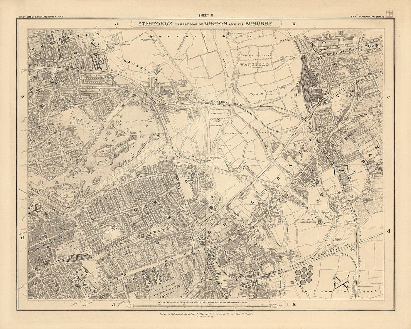 Old Map of East London in 1862 by Edward Stanford - Victoria Park, Hackney, Bow, Stratford, Tower Hamlets - E9, E20, E3, E15