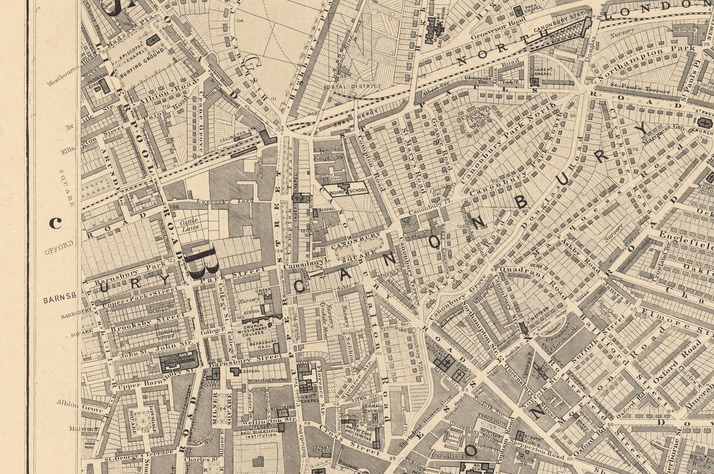 Old Map of London in 1862 by Edward Stanford - Hoxton, Haggerston, Dalston, Hackney, Bethnal Green, Shoreditch - N1, N5, E8, E2, EC1