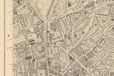Old Map of London in 1862 by Edward Stanford - Hoxton, Haggerston, Dalston, Hackney, Bethnal Green, Shoreditch - N1, N5, E8, E2, EC1