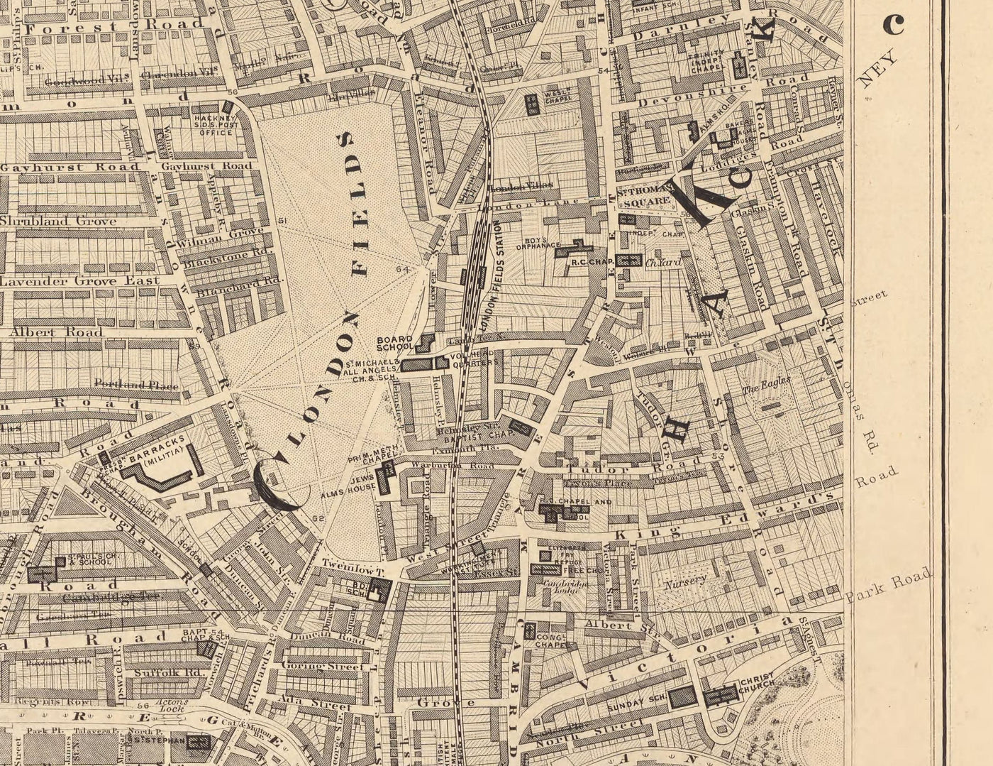 Old Map of London in 1862 by Edward Stanford - Hoxton, Haggerston, Dalston, Hackney, Bethnal Green, Shoreditch - N1, N5, E8, E2, EC1