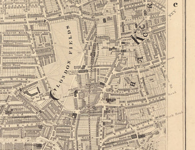 Old Map of London in 1862 by Edward Stanford - Hoxton, Haggerston, Dalston, Hackney, Bethnal Green, Shoreditch - N1, N5, E8, E2, EC1