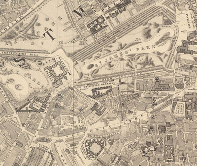 Old Map of Central London by Edward Stanford, 1862 - Mayfair, Oxford Street, Westminster, Knightsbridge, Waterloo - W1, WC1, WC2, SW1, W2
