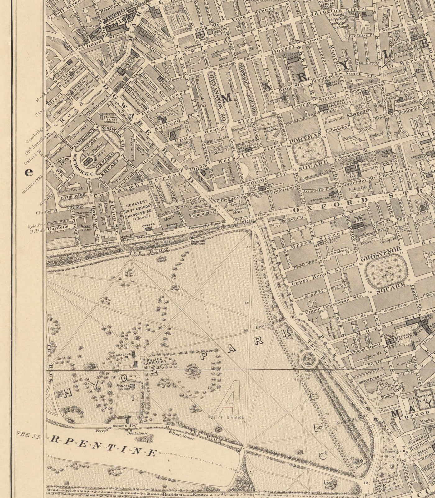 Old Map of Central London by Edward Stanford, 1862 - Mayfair, Oxford Street, Westminster, Knightsbridge, Waterloo - W1, WC1, WC2, SW1, W2
