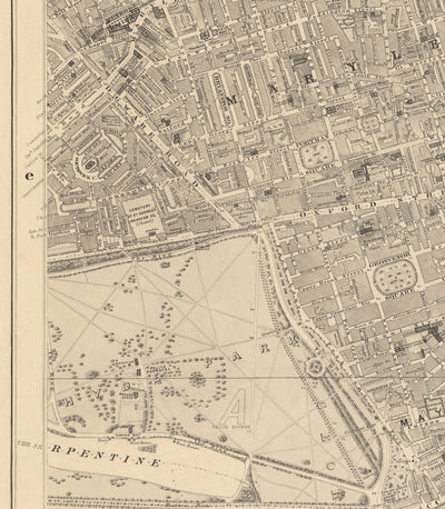 Old Map of Central London by Edward Stanford, 1862 - Mayfair, Oxford Street, Westminster, Knightsbridge, Waterloo - W1, WC1, WC2, SW1, W2