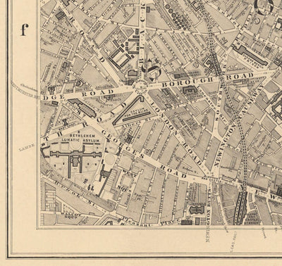 Old Map of City of London by Edward Stanford, 1862 - London Bridge, St Pauls, Liverpool St, Bank, Finsbury, Southwark - EC1, EC2, EC3, EC4, E1, E1W, SE1, SE16
