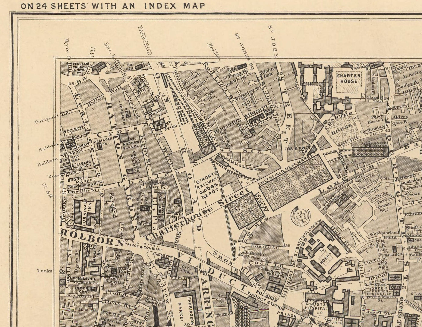 Old Map of City of London by Edward Stanford, 1862 - London Bridge, St Pauls, Liverpool St, Bank, Finsbury, Southwark - EC1, EC2, EC3, EC4, E1, E1W, SE1, SE16