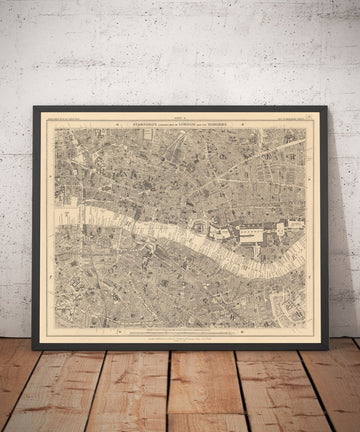 Old Map of City of London by Edward Stanford, 1862 - London Bridge, St Pauls, Liverpool St, Bank, Finsbury, Southwark - EC1, EC2, EC3, EC4, E1, E1W, SE1, SE16
