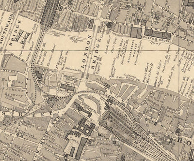 Old Map of City of London by Edward Stanford, 1862 - London Bridge, St Pauls, Liverpool St, Bank, Finsbury, Southwark - EC1, EC2, EC3, EC4, E1, E1W, SE1, SE16