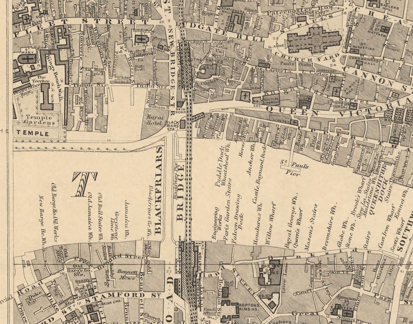 Old Map of City of London by Edward Stanford, 1862 - London Bridge, St Pauls, Liverpool St, Bank, Finsbury, Southwark - EC1, EC2, EC3, EC4, E1, E1W, SE1, SE16