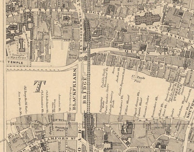 Old Map of City of London by Edward Stanford, 1862 - London Bridge, St Pauls, Liverpool St, Bank, Finsbury, Southwark - EC1, EC2, EC3, EC4, E1, E1W, SE1, SE16