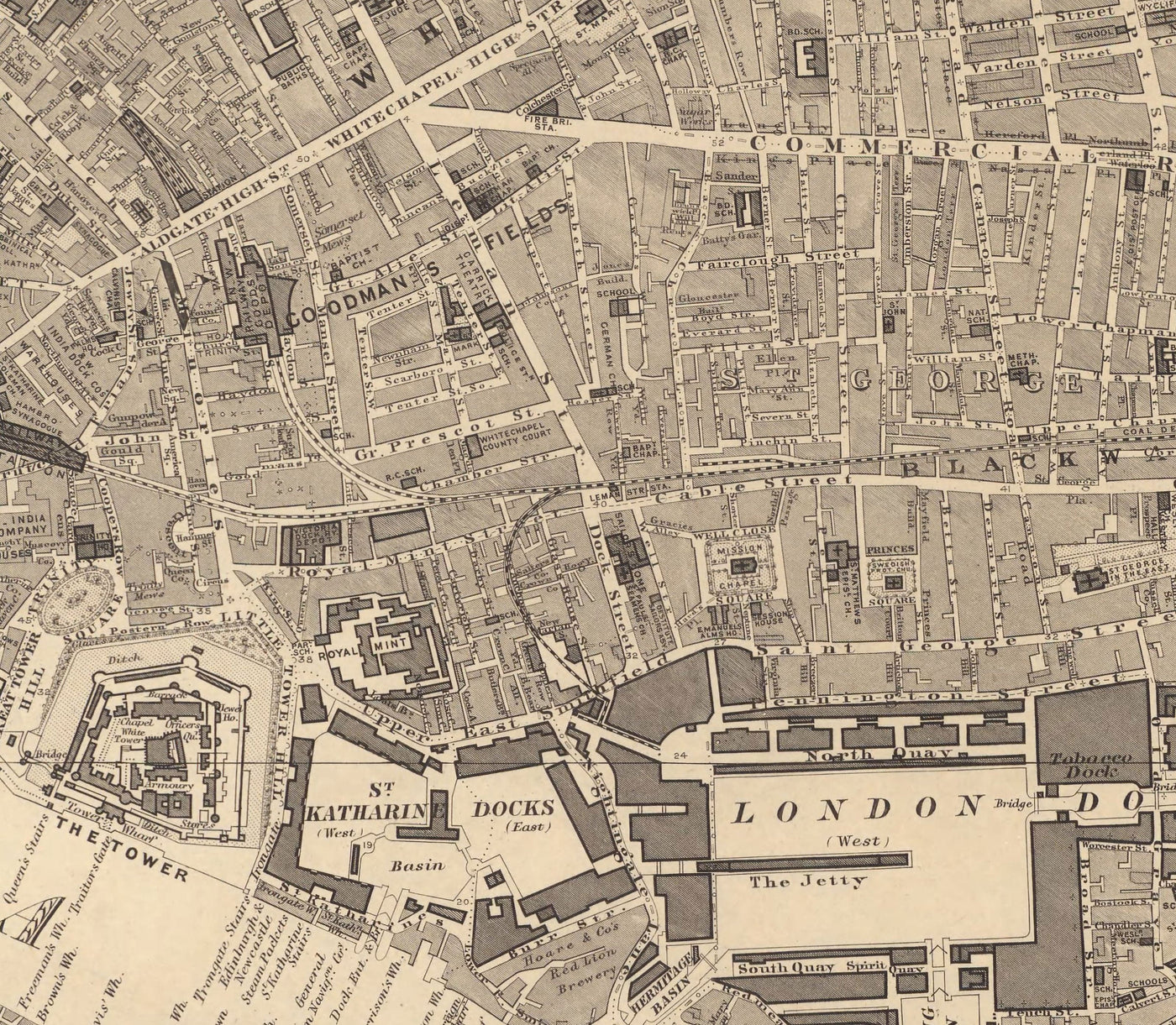 Old Map of City of London by Edward Stanford, 1862 - London Bridge, St Pauls, Liverpool St, Bank, Finsbury, Southwark - EC1, EC2, EC3, EC4, E1, E1W, SE1, SE16