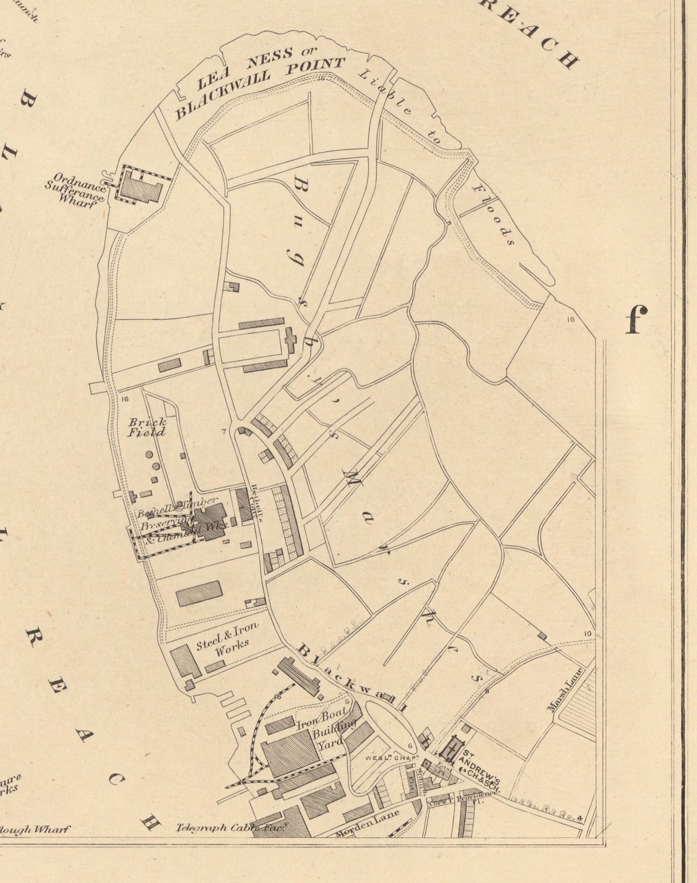 Mapa antiguo de East London en 1862 de Edward Stanford - Isla de Perros, Tower Hamlets, Limehouse, Poplar, Surrey Quays - E1, E3, E14, SE16