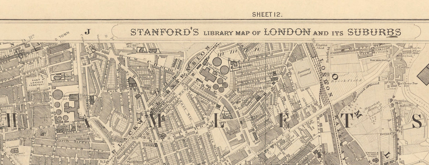 Mapa antiguo de East London en 1862 de Edward Stanford - Isla de Perros, Tower Hamlets, Limehouse, Poplar, Surrey Quays - E1, E3, E14, SE16