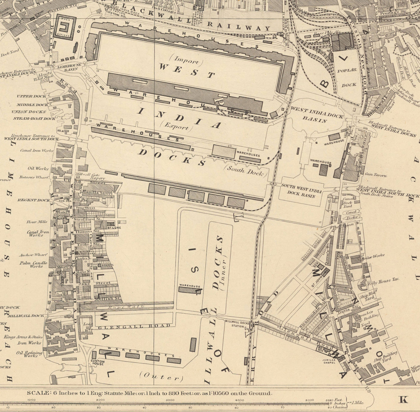 Mapa antiguo de East London en 1862 de Edward Stanford - Isla de Perros, Tower Hamlets, Limehouse, Poplar, Surrey Quays - E1, E3, E14, SE16