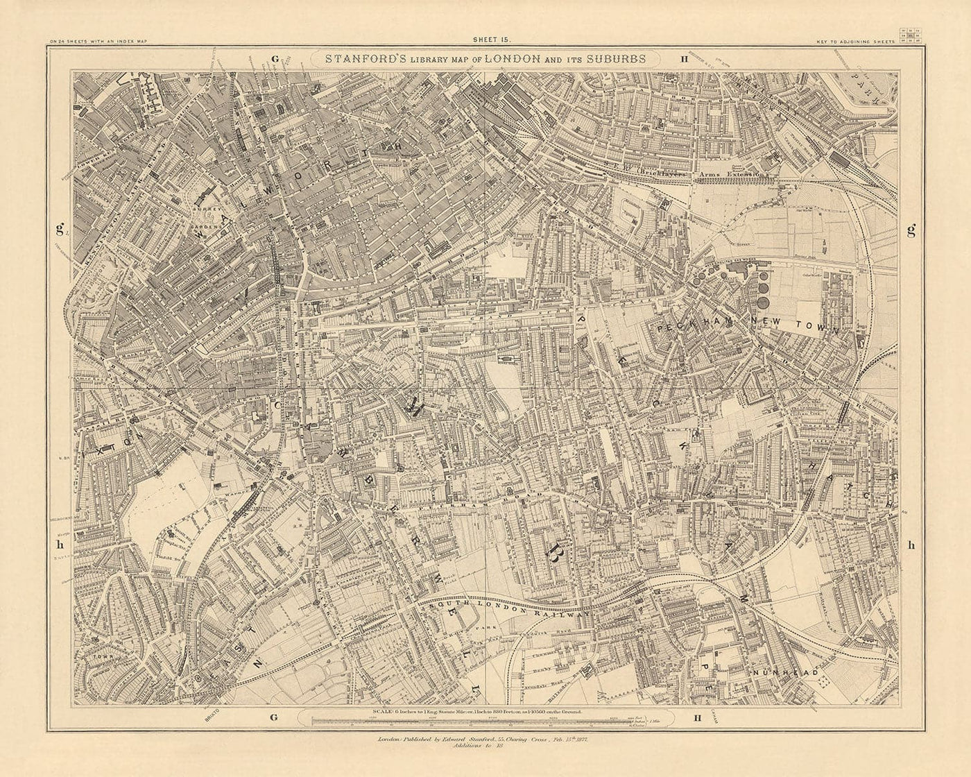 Old Map of South London by Edward Stanford, 1862 - Camberwell, Peckham, Walworth, Nunhead, Old Kent Road - SE5, SE17, SE15, SE1, SE16