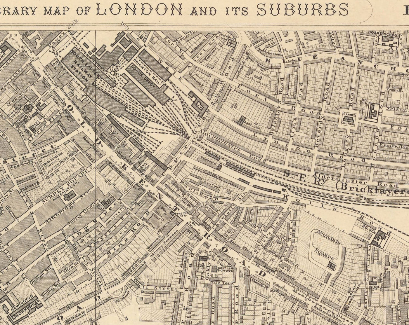 Old Map of South London by Edward Stanford, 1862 - Camberwell, Peckham, Walworth, Nunhead, Old Kent Road - SE5, SE17, SE15, SE1, SE16