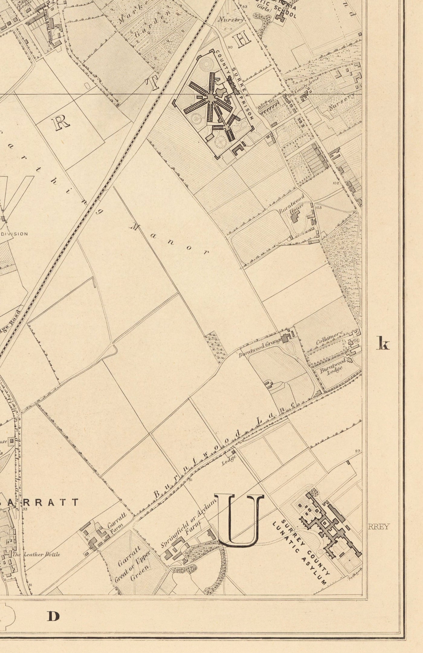 Mapa antiguo del sur de Londres por Edward Stanford, 1862 - Wandsworth, Wimbledon, Putney, Earlsfield, River Wandle - SW15, SW18, SW19