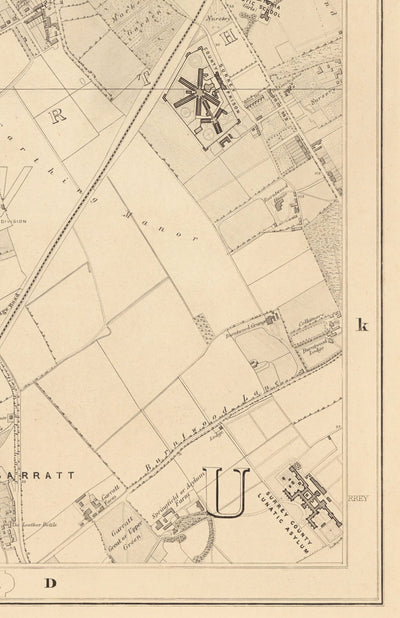 Mapa antiguo del sur de Londres por Edward Stanford, 1862 - Wandsworth, Wimbledon, Putney, Earlsfield, River Wandle - SW15, SW18, SW19