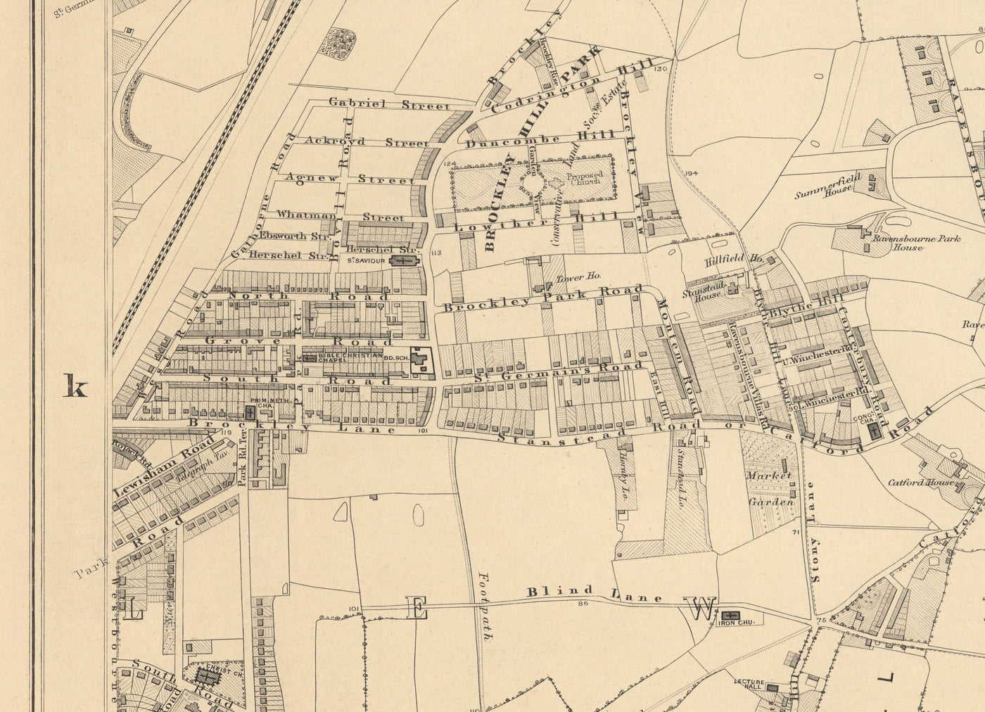 Old Map of South East London by Edward Stanford, 1862 - Lewisham, Ladywell, Brockley, Catford - SE4, SE13, SE23, SE6