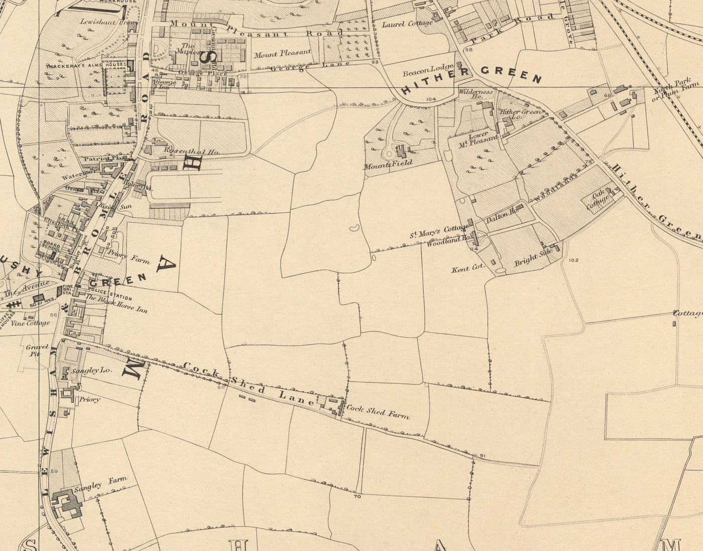 Old Map of South East London by Edward Stanford, 1862 - Lewisham, Ladywell, Brockley, Catford - SE4, SE13, SE23, SE6
