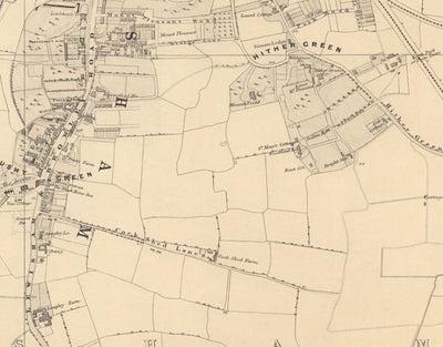 Alte Karte von Südost-London von Edward Stanford, 1862 - Lewisham, Ladywell, Brockley, Catford - SE4, SE13, SE23, SE6 