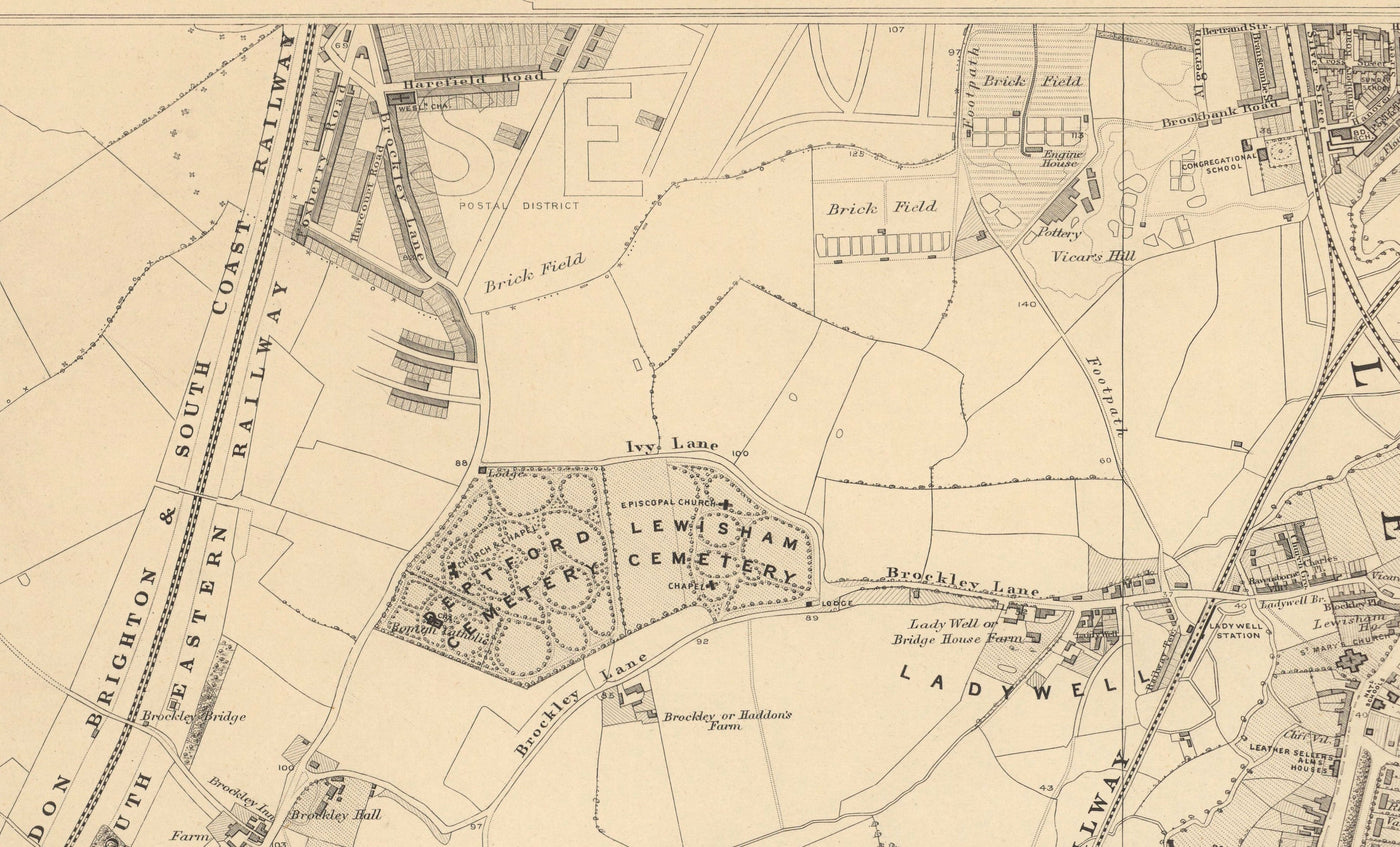 Old Map of South East London by Edward Stanford, 1862 - Lewisham, Ladywell, Brockley, Catford - SE4, SE13, SE23, SE6