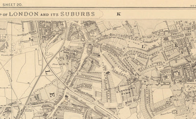 Alte Karte von Südost-London von Edward Stanford, 1862 - Lewisham, Ladywell, Brockley, Catford - SE4, SE13, SE23, SE6 