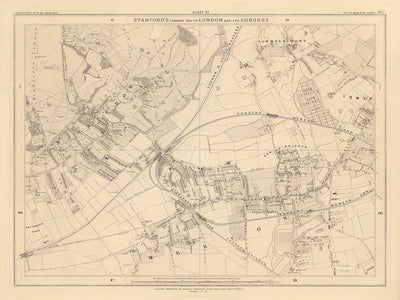 Old Map of South West London, 1862 by Edward Stanford - Wimbledon, Merton, Summerstown - SW19, SW17, SW20