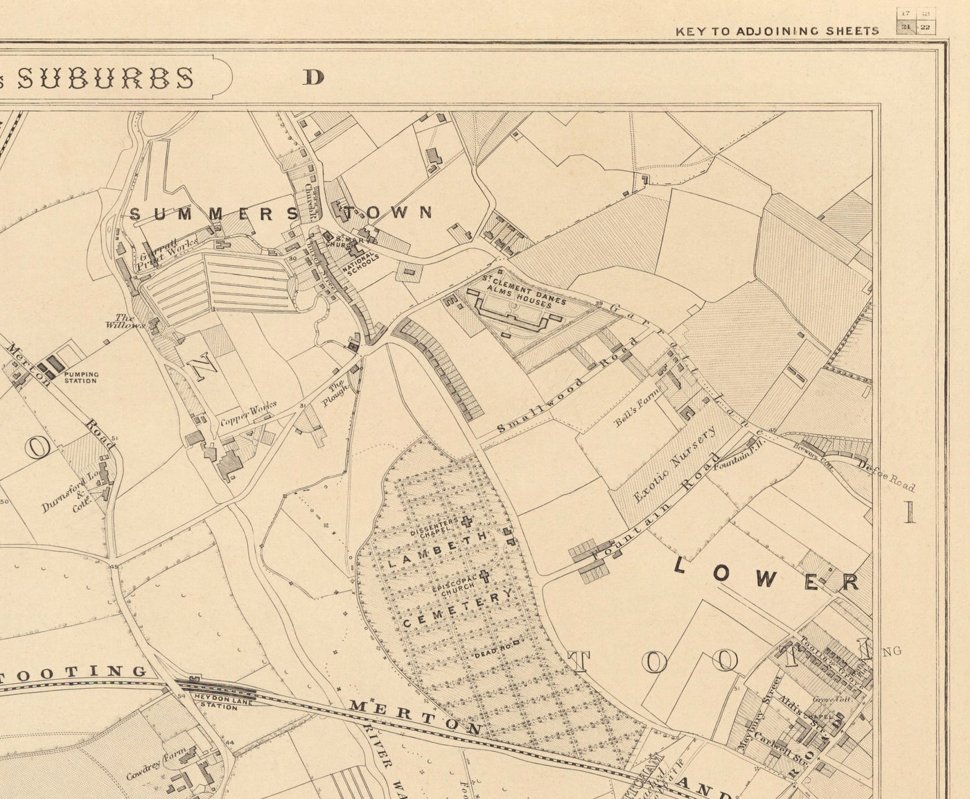 Old Map of South West London, 1862 by Edward Stanford - Wimbledon, Merton, Summerstown - SW19, SW17, SW20