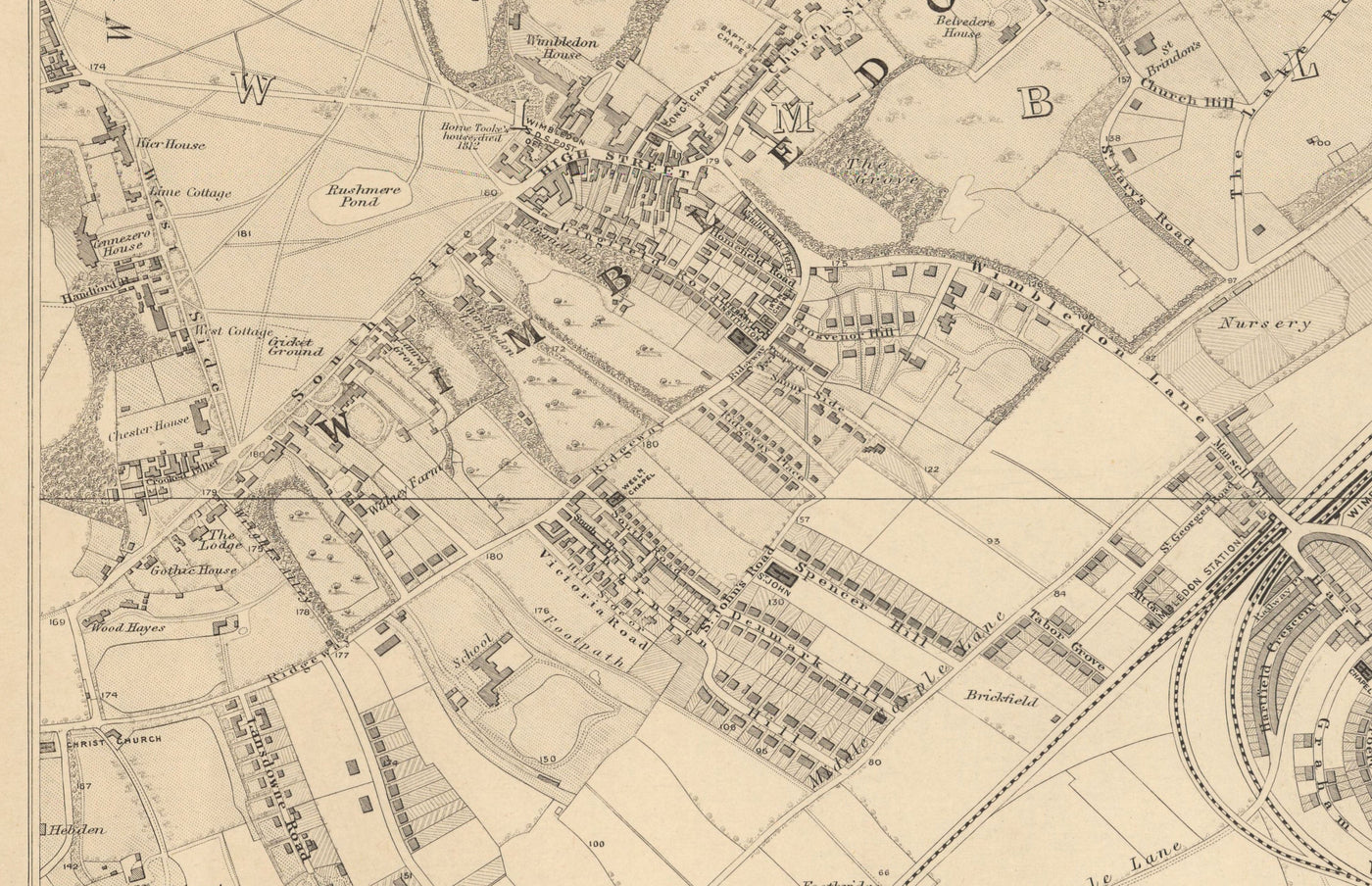 Old Map of South West London, 1862 by Edward Stanford - Wimbledon, Merton, Summerstown - SW19, SW17, SW20