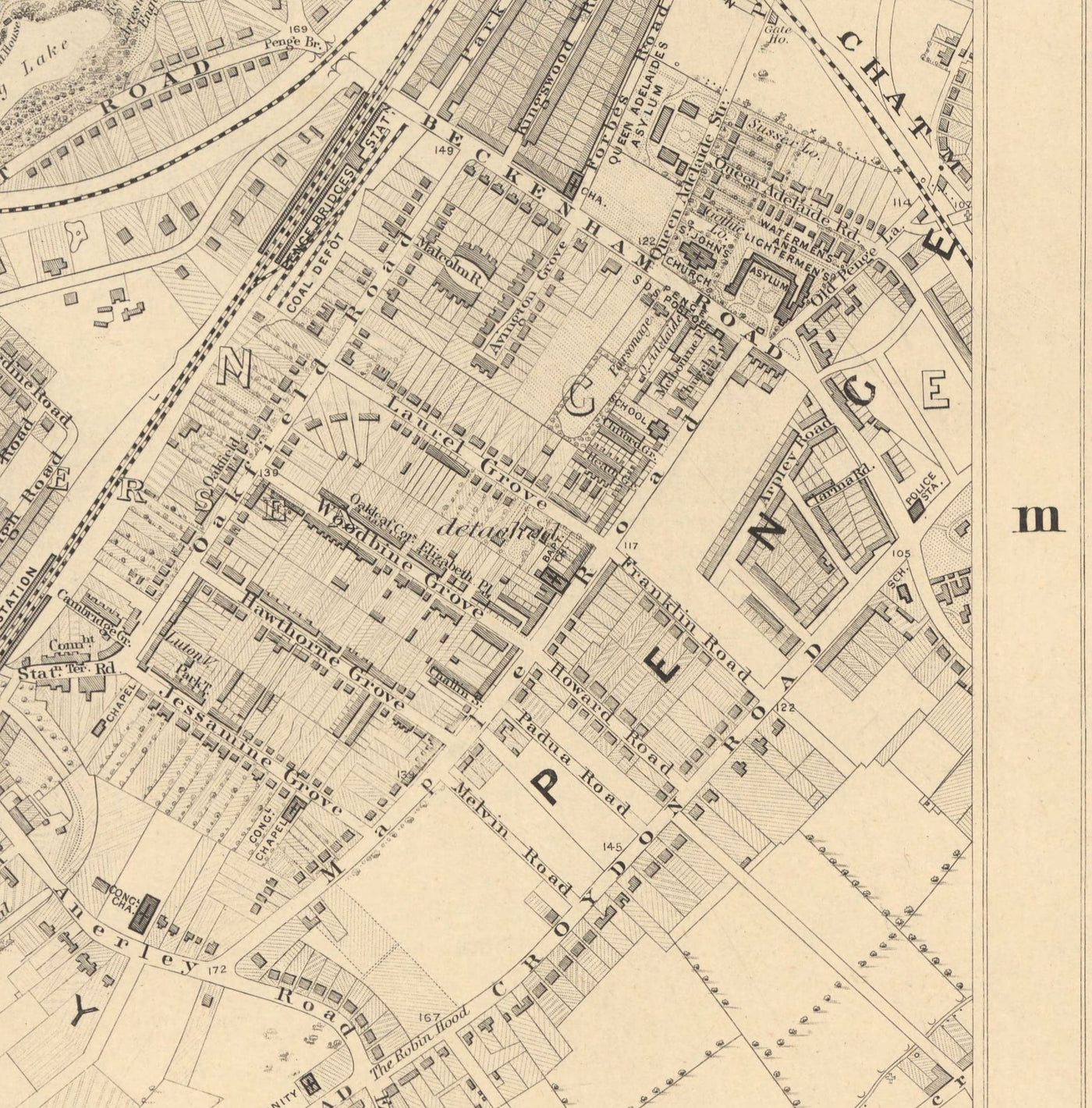 Old Map of South East London, 1862 by Edward Stanford - Norwood, Crystal Palace, Penge, Sydenham - SE27, SE19, SE20, SE26
