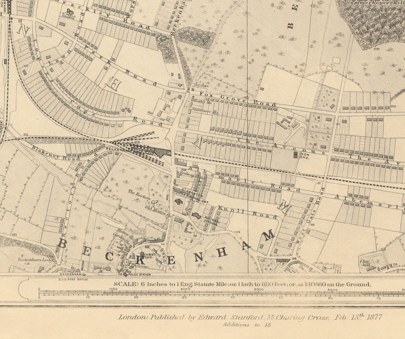 Old Map of South East London, 1862 by Edward Stanford - Bromley, Beckenham, Sydenham, Southend, Downham - SE26, SE6, BR1, BR2