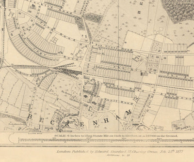 Old Map of South East London, 1862 by Edward Stanford - Bromley, Beckenham, Sydenham, Southend, Downham - SE26, SE6, BR1, BR2