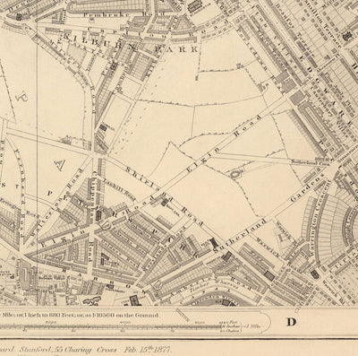 Old Map of West London, 1862 by Edward Stanford - St Johns Wood, Kilburn, Kensal Green, Finchley Rd, Willesden - NW1, N1C, N7, NW5, NW3, NW8