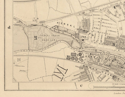 Old Map of West London, 1862 by Edward Stanford - St Johns Wood, Kilburn, Kensal Green, Finchley Rd, Willesden - NW1, N1C, N7, NW5, NW3, NW8