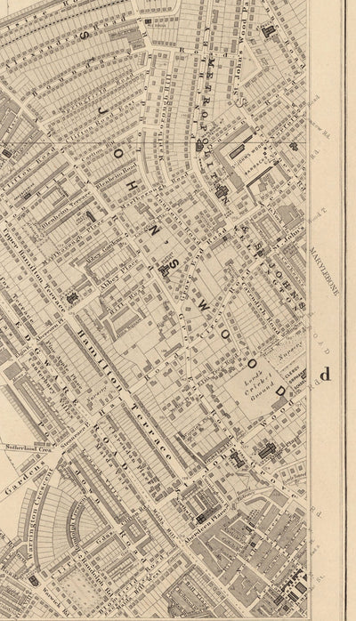 Old Map of West London, 1862 by Edward Stanford - St Johns Wood, Kilburn, Kensal Green, Finchley Rd, Willesden - NW1, N1C, N7, NW5, NW3, NW8