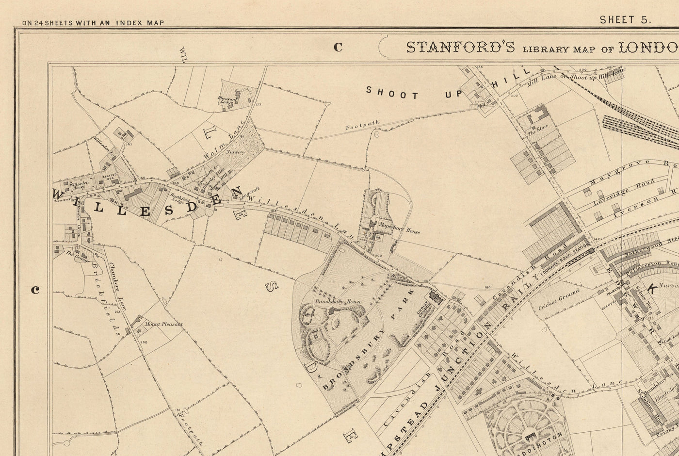 Old Map of West London, 1862 by Edward Stanford - St Johns Wood, Kilburn, Kensal Green, Finchley Rd, Willesden - NW1, N1C, N7, NW5, NW3, NW8