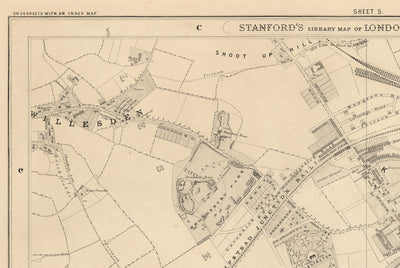 Old Map of West London, 1862 by Edward Stanford - St Johns Wood, Kilburn, Kensal Green, Finchley Rd, Willesden - NW1, N1C, N7, NW5, NW3, NW8