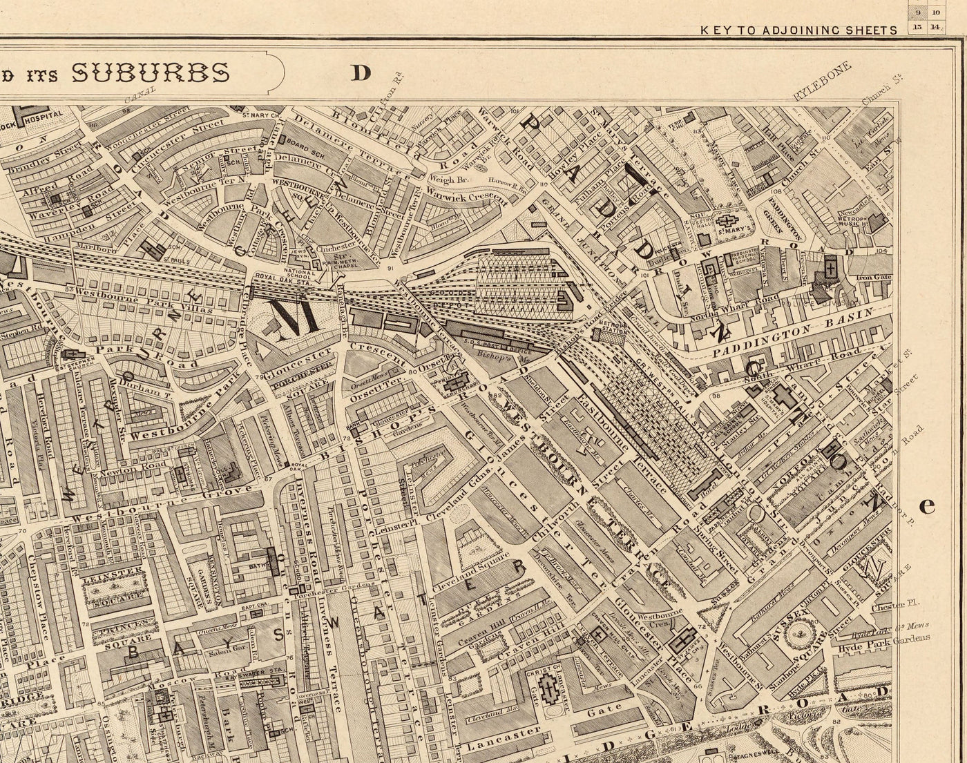 Old Map of West London, 1862 by Edward Stanford - Notting Hill, Kensington, Portobello Road, Shepherds Bush, Bayswater - W11, W2, W8, SW7, W14, W6, W12, W10