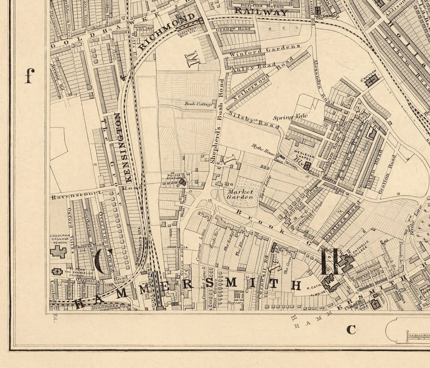 Old Map of West London, 1862 by Edward Stanford - Notting Hill, Kensington, Portobello Road, Shepherds Bush, Bayswater - W11, W2, W8, SW7, W14, W6, W12, W10