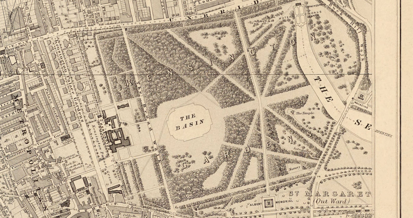 Old Map of West London, 1862 by Edward Stanford - Notting Hill, Kensington, Portobello Road, Shepherds Bush, Bayswater - W11, W2, W8, SW7, W14, W6, W12, W10