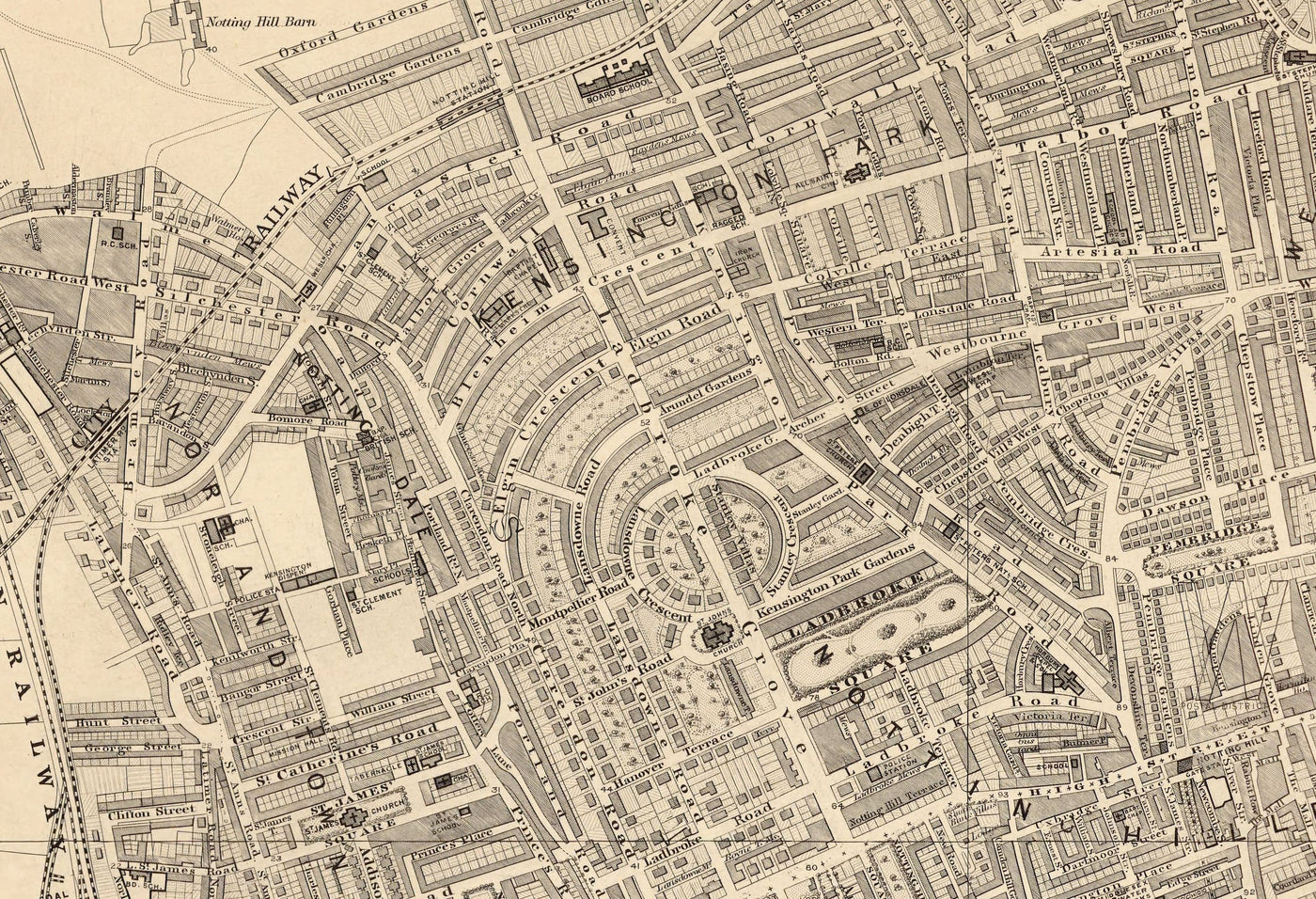 Old Map of West London, 1862 by Edward Stanford - Notting Hill, Kensington, Portobello Road, Shepherds Bush, Bayswater - W11, W2, W8, SW7, W14, W6, W12, W10