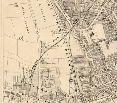 Old Map of West London, 1862 by Edward Stanford - Notting Hill, Kensington, Portobello Road, Shepherds Bush, Bayswater - W11, W2, W8, SW7, W14, W6, W12, W10