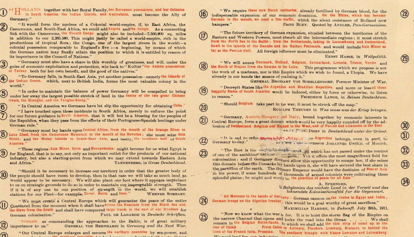 Was Deutschland will, 1916, Weltkrieg I & II Nazi-Atlas Karte 