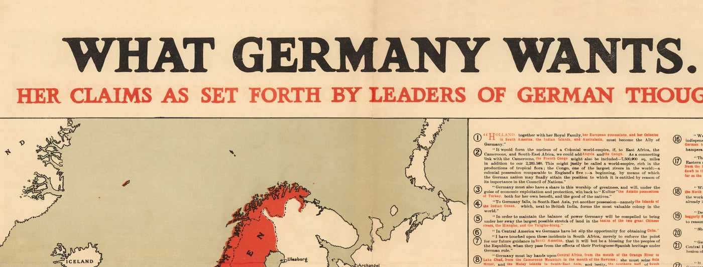Was Deutschland will, 1916, Weltkrieg I & II Nazi-Atlas Karte 