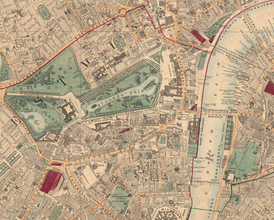 Big Old Map of London by Edward Stanford (1862, 1891) - Monochrome, Blue Thames or Handcoloured